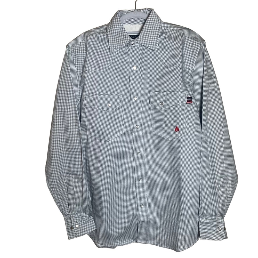 Forge FR Flame Resistant Western Snap Shirt Mens Small Blue White NWT CAT 2